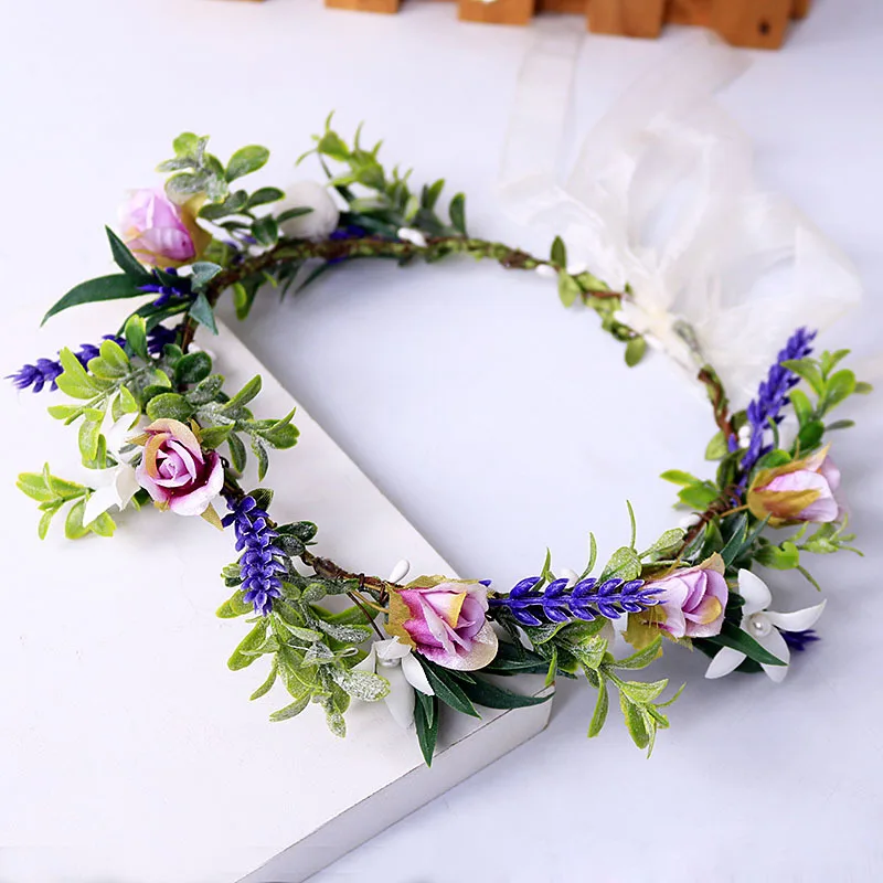 

Free Shipping Flower Headband Hair Wreath Floral Garland Crown Bridal Headpiece with Ribbon Wedding Festival Party Deco WLL137