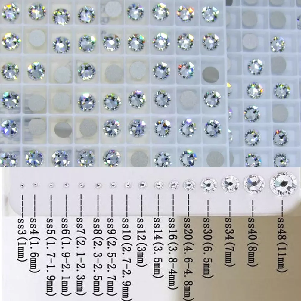 

New 3D Nail Art Decorations 2000NOHF Mix Crystal Clear Shinning Designs No Hotfix Flatback Nail Rhinestones Glass Stones