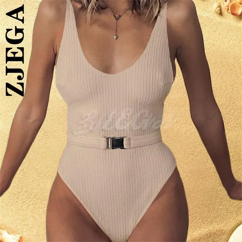 

Zjega Women Backless Sexy One Piece Swimsuit Solid Female Plunge Neck Swimwear Brazilian Monokini Bathing Suit S-L 2022