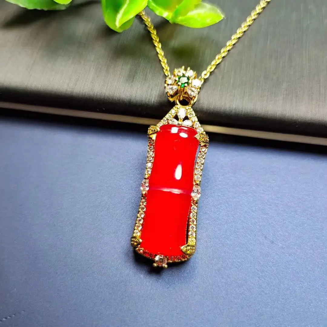 

Natural Ice Carnelian Inlaid Pendant Necklace 925 Silver Jades Stone Amulet Women Red Chalcedony Pendants Necklaces Jewelry Gift