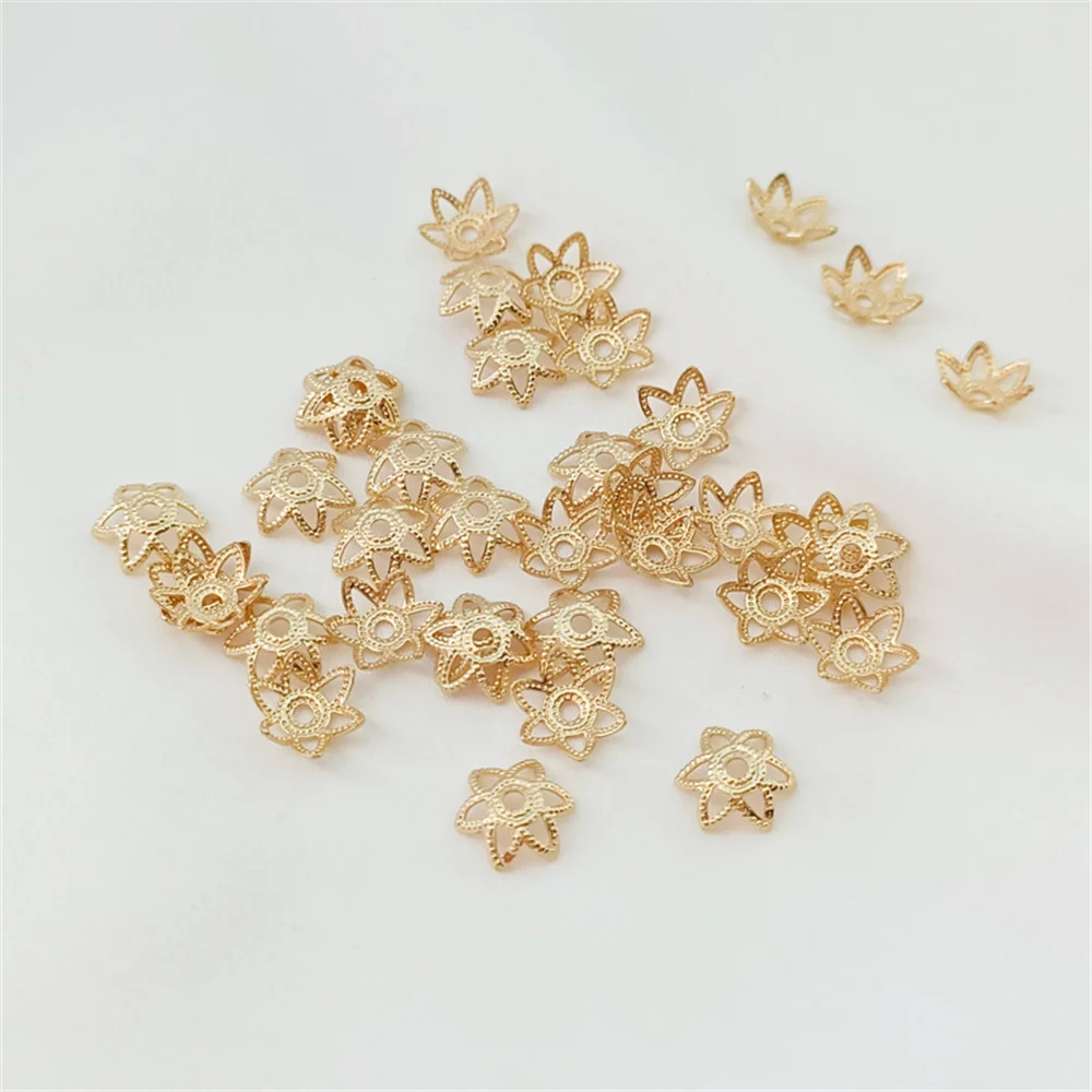 

14K gold hollow hexagonal star flower holder flower cap bead holder spacer beads DIY handmade jewelry accessories materials