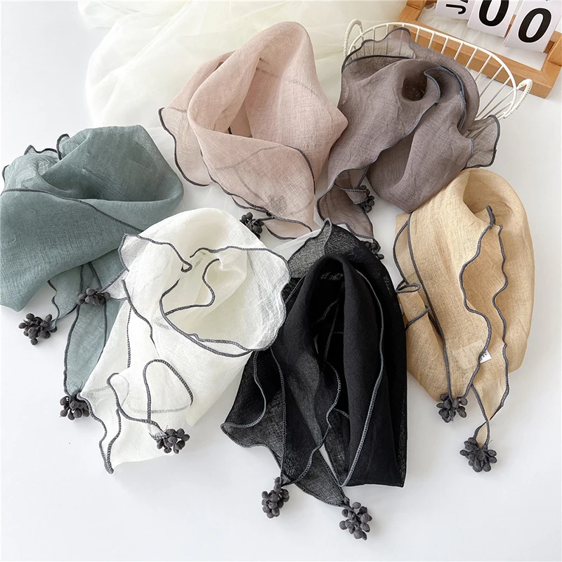 

Хлопковый льняной треугольный шарф для офиса, Дамская повязка для волос на запястье, повязка на голову, шали и повязки, шейный платок, однотонные шарфы, головной платок