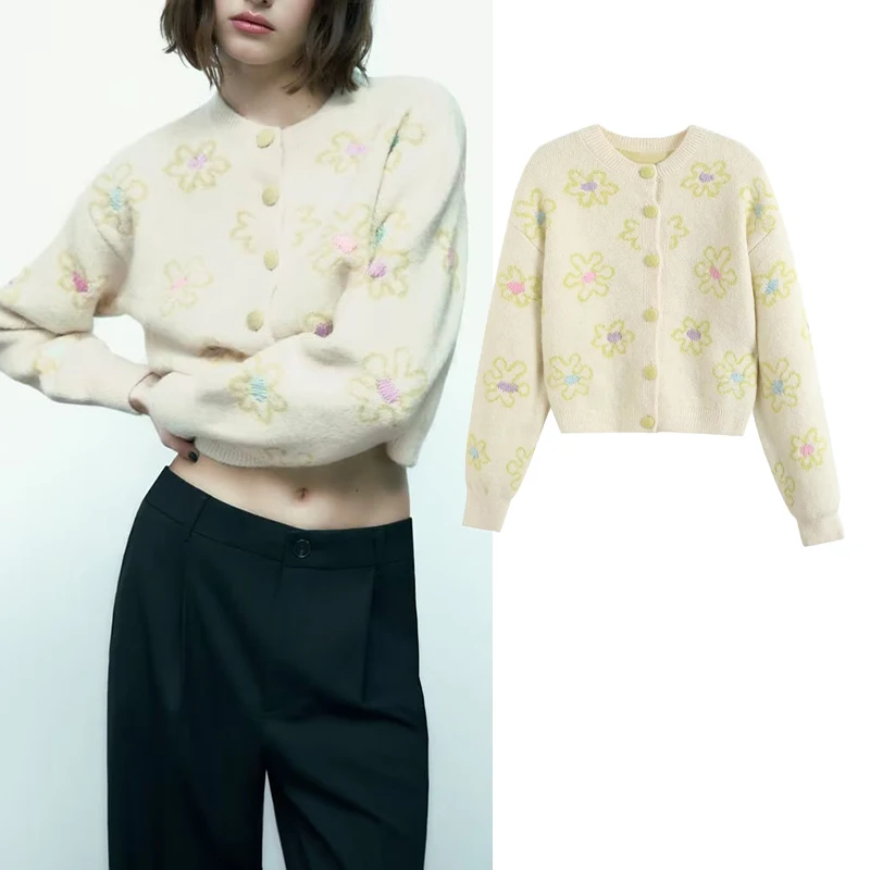 

Sweater cardigan jacket 2023 new fashion spring sweater women slim O-neck embroidered women sweater cardigan street cardigan