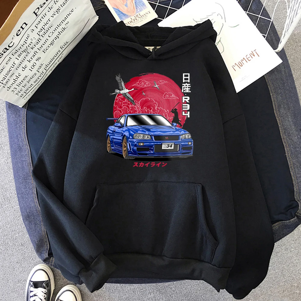 

Anime Initial D Hoodie Men Sweatshirts For JDM Car Skyline GT-R R34 Japanese Streetwear Casual Long Sleeve Tops Oversized Hoody