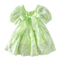 girl kids dress green summer dots polka bowknot short puff sleeve infant clothes newborn baby princess party dresses vestidos