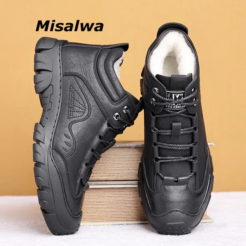 

Misalwa Wo Snow Men Boots Winter Russia Shoes Basic Leather Mens Sneakers Warm Men Wo Fur Shoes Outdoor Working botas hombre