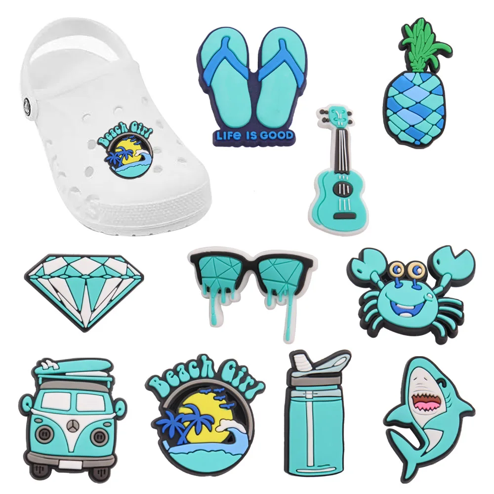 

Mix 50Pcs PVC Shoe Charms Blue Shark Crab Guitar Pineapple Glasses Accessories Shoe Decorations For Croc Jibz Kids X-mas Gift