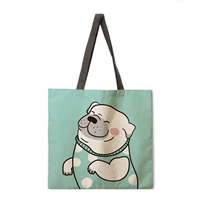high quality linen shoulder bag cartoon animal print handbag fashionable womens leisure beach shopping bag handbag