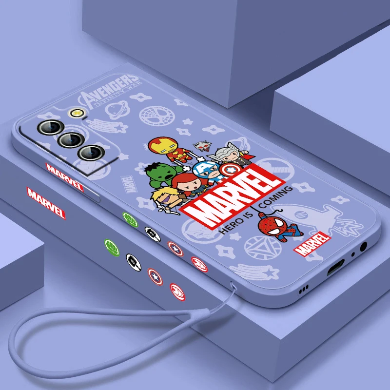 

Marvel Hero Cute Cartoon Phone Case For Samsung Galaxy S22 S21 S20 S10 S9 Ultra Plus Pro FE Liquid Left Rope Candy Cover Fundas