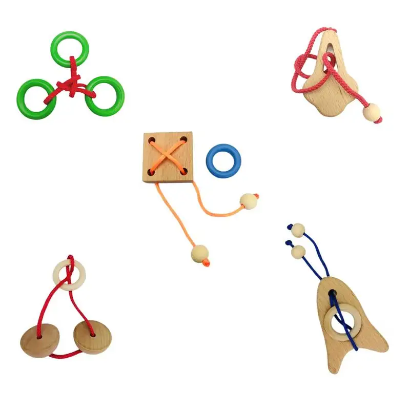 

IQ Wooden Brain Teaser Magic Rope Rings Puzzles Game for Adults Kids