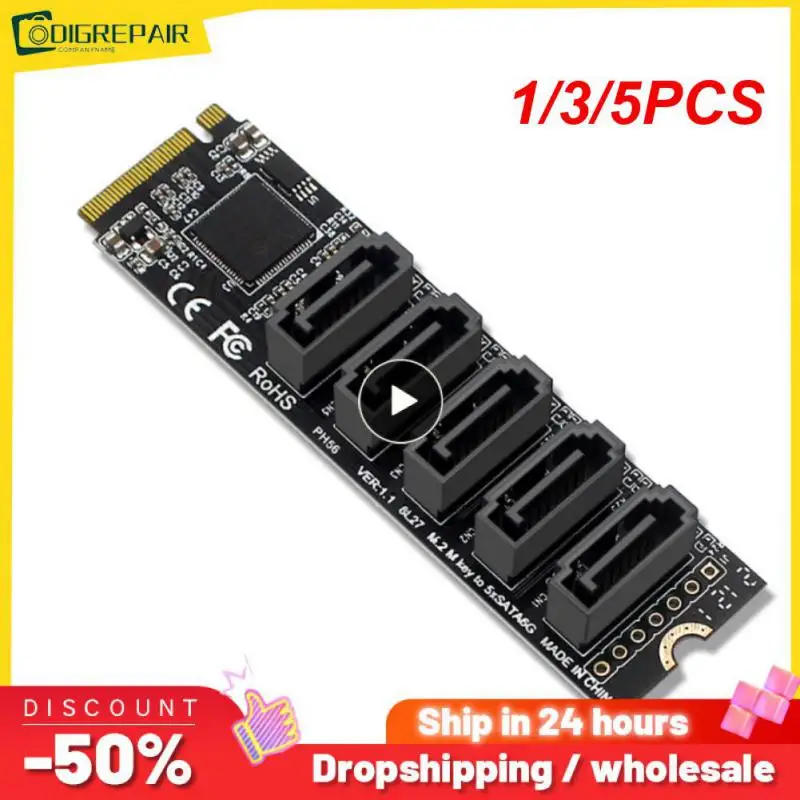 

1/3/5PCS Newest M.2 Key JMB585 For NVME Converter With SATAIII Cable M.2 (PCIe 3.0) To 5 Ports SATA III 6G SSD Adapter Card