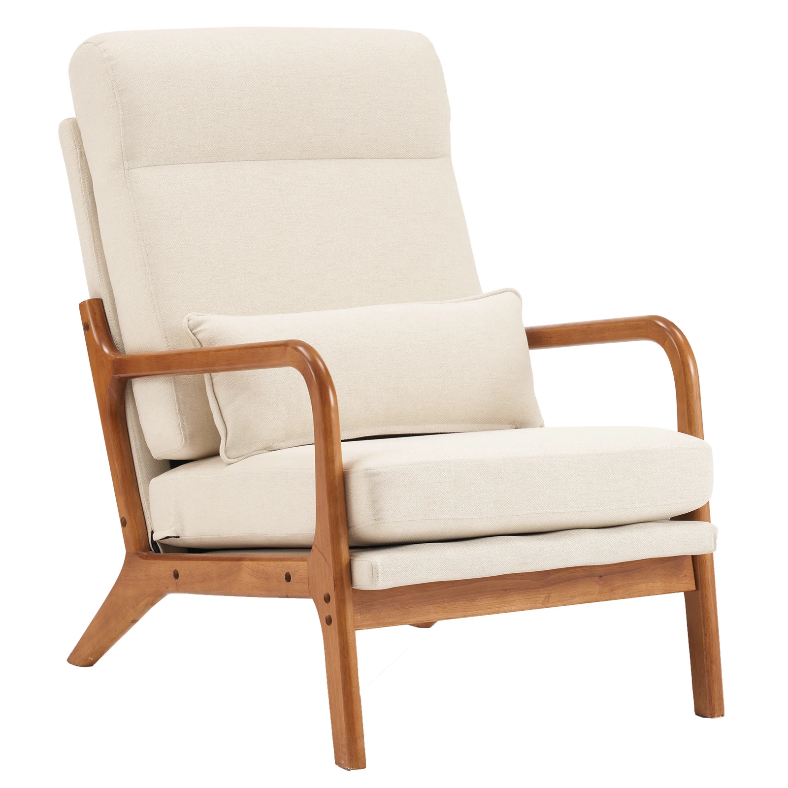 

[Flash Sale]High Back Solid Wood Armrest Backrest Iron Frame Linen Indoor Leisure Chair 8 Colors Off-White[US-Stock]