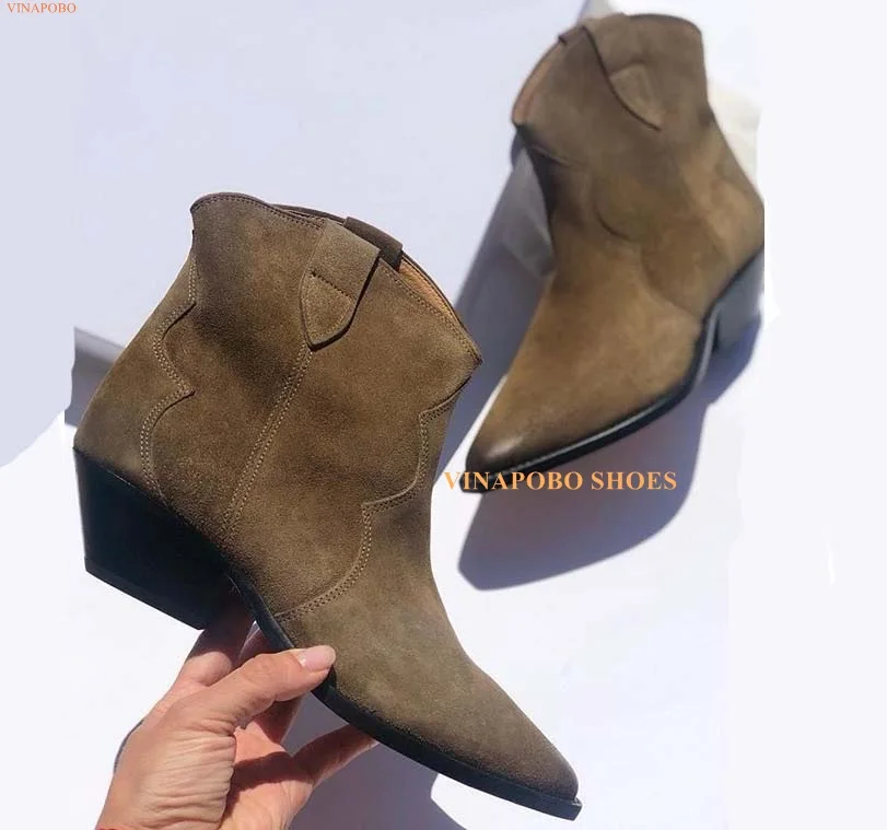 

Женские Классические замшевые ботинки челси, простые удобные ковбойские ботильоны с острым носком, на танкетке, зимний сезон