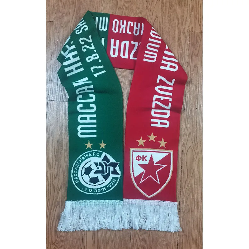 

145*18 cm Size Euro Season 2022-23 Maccabi Haifa FC VS FK Crvena zvezda Scarf for Fans Double-faced Knitted