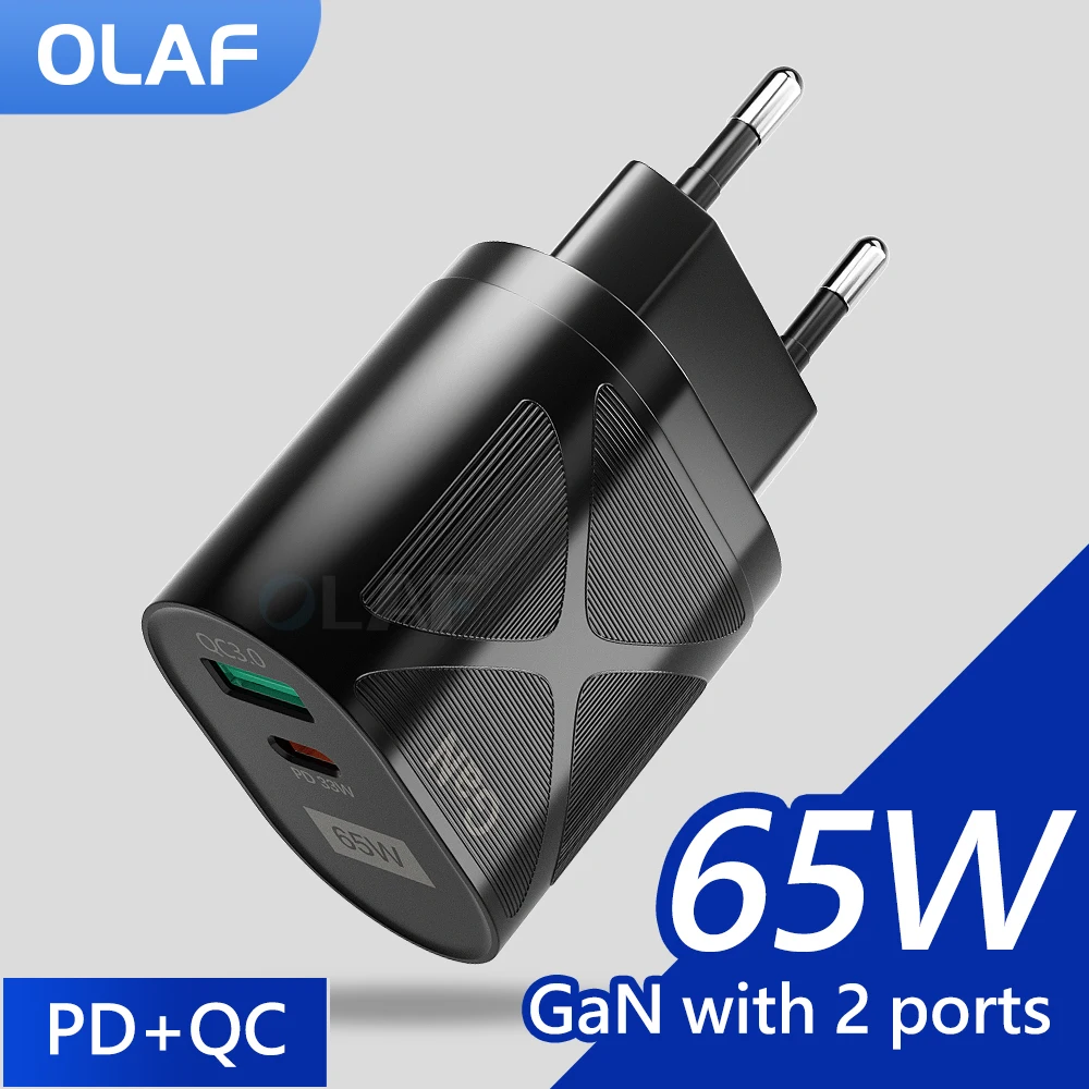 

Olaf 65W GaN Charger USB C Charger QC 3.0 PD USB Type C Fast Chaging For iPhone 13 12 Pro Max Huawei Samsung S22 Phone Adapter