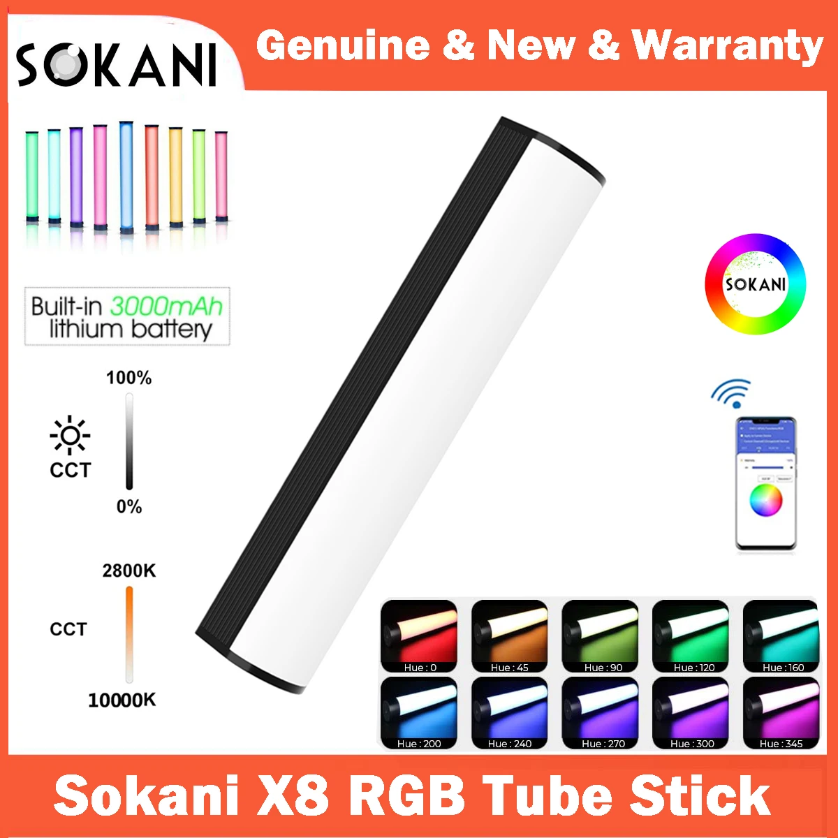 

Sokani X8 RGB LED Video Light Handheld Tube Wand Stick CTT Photography Lighting 3000mAh APP Control for YouTube Tiktok