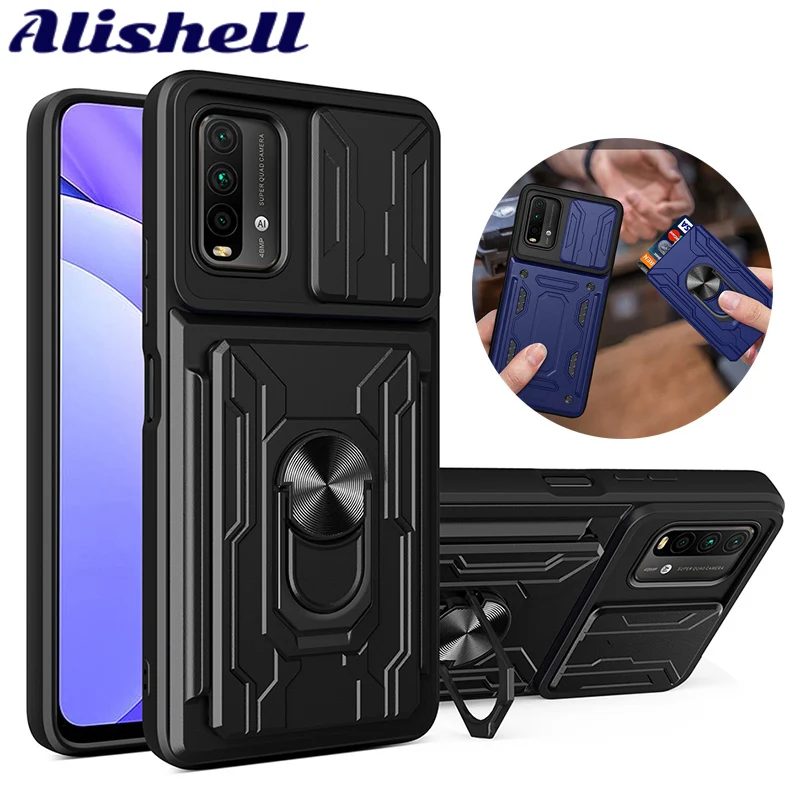

For Xiaomi Redmi Note 8 9 Pro Case Magnetic Ring Armor Phone Case for Redmi Note 9S 9T Card Slot Bracket Stand Holder Back Cover