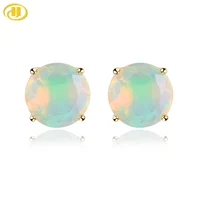 Natural Opal Real 14k Yellow Gold Stud Earring 1.3 Carats Faced Round Women Classic Fine Jewelry Anniversary Christmas Gifts