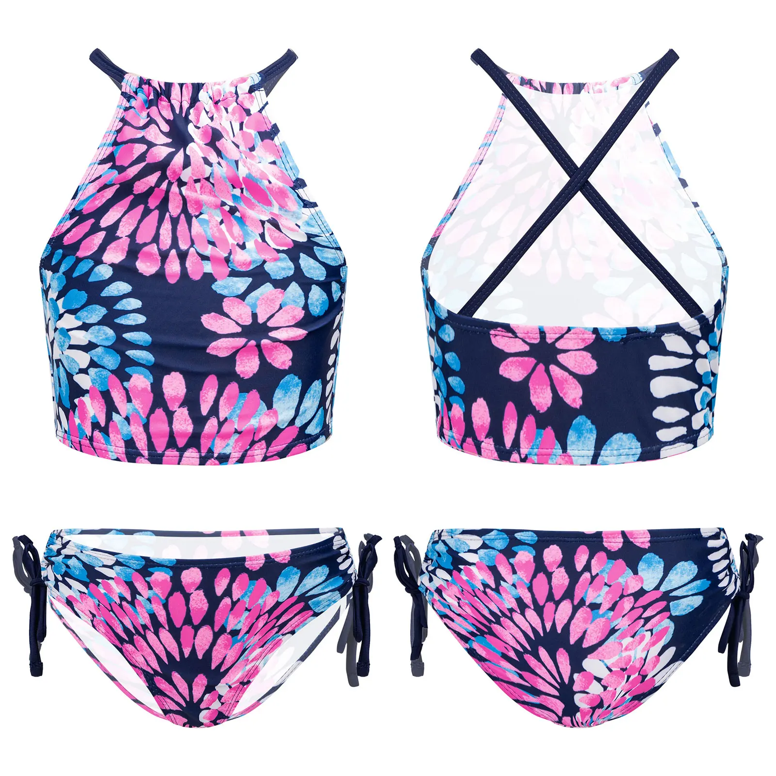 

Kids Girls Bikini Swimsuit Beachwear Sets Sleeveless Open Back Floral Print Two Piece Bathing Suits Swimming Swimwear Tankini