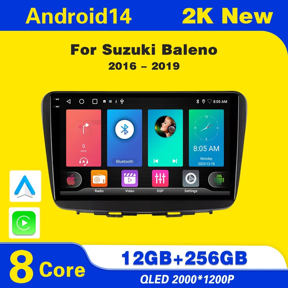 Фото Android 14 для Suzuki Baleno 2016 2017 2018 2019, мультимедийное радио, видеоплеер, GPS-экран, поддержка камеры Raer Carplay Car №1