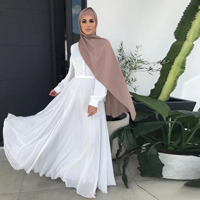 Robe Femme Musulmane Fashionable New Double-layer Chiffon Gown Stitched Button Dress Saudi Arabia Abayas For Women