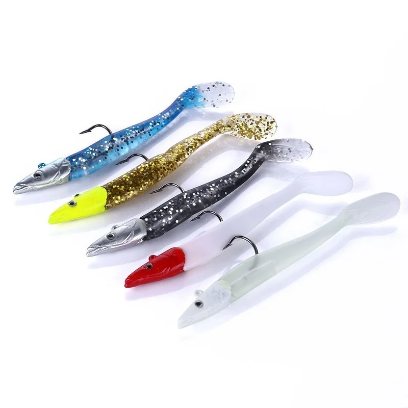 

19g Eel Soft Lure Wobbler Artificial Bait Silicone Sea Bass Pike Rockfish Grouper Carp Fishing Sink Jig Head Tackle