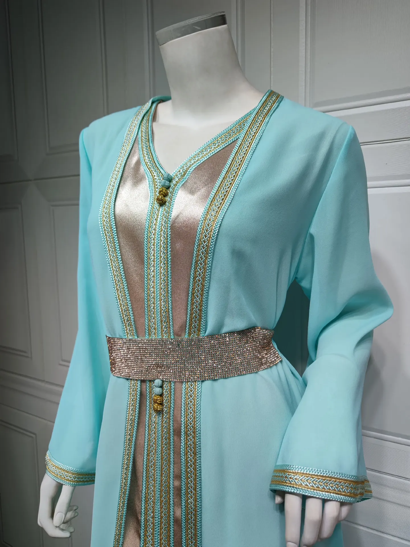 Diamonds Moroccan Takchita Kaftan Chiffon Overdress Satin Inner Dress Arabic Party Wear Wedding Ball Gown Muslim Ramadan Abaya