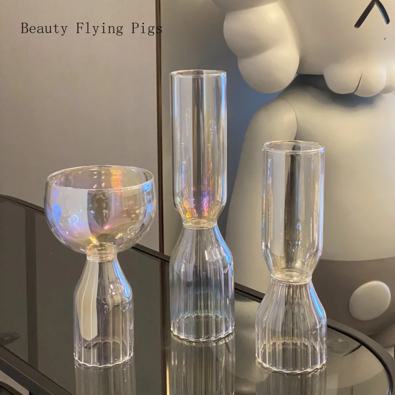

1pc Light Luxury Nordic Colorful Transparent Glass Vase Flower Arrangement Tabletop Vase home decoration