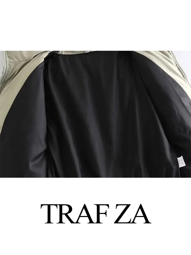TRAF ZA Women's Cotton Coats Warm Fashion Vintage Solid Long Sleeve High Neck Zipper Pocket Jackets Female Winter Outerwear
