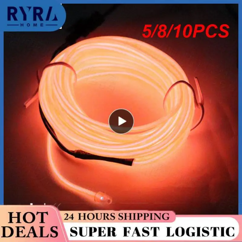 

5/8/10PCS Decorative Fluorescent Tape Flexible Car El Luminous Line Costumes Light Led Strip Lamp Aa Battery