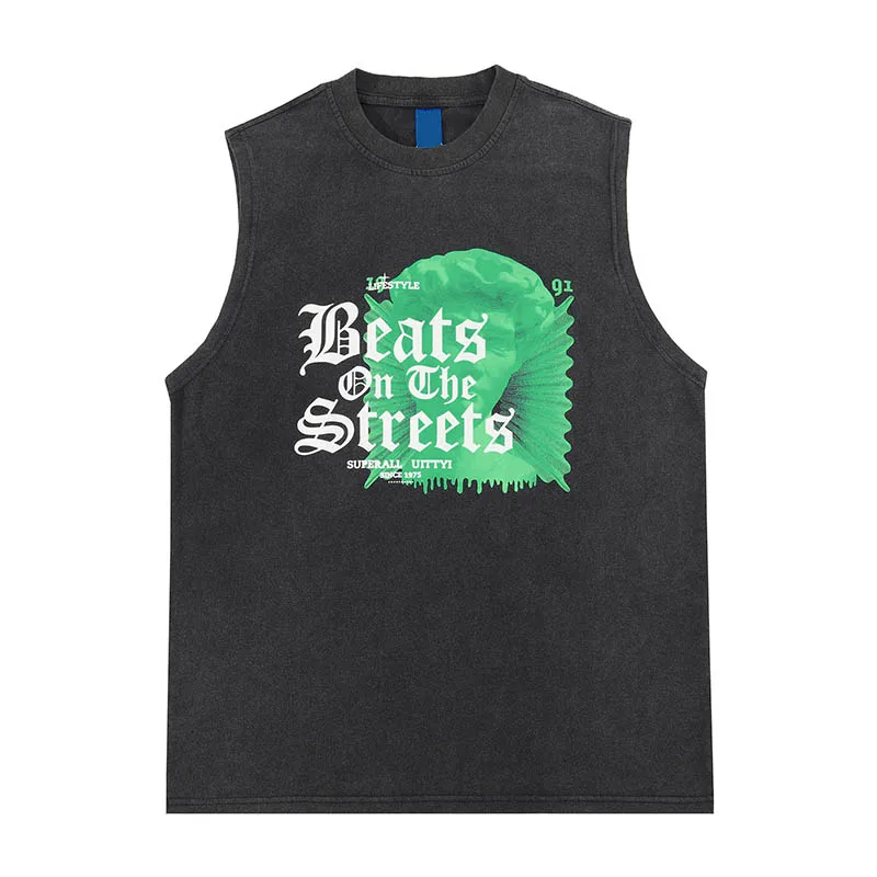 

Mens Harajuku Vest Streetwear Hip Hop Heart Spike Letter Tank Tops Women Casual Sleeveless Tops Shirt Vintage Washed Cotton