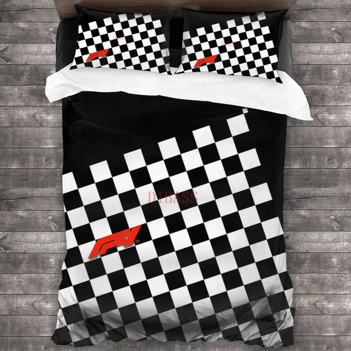 

F1 Checkered Flag Soft Microfiber Comforter Set with 2 Pillowcase, Quilt Cover With Zipper Closure King Size Comforter Cover