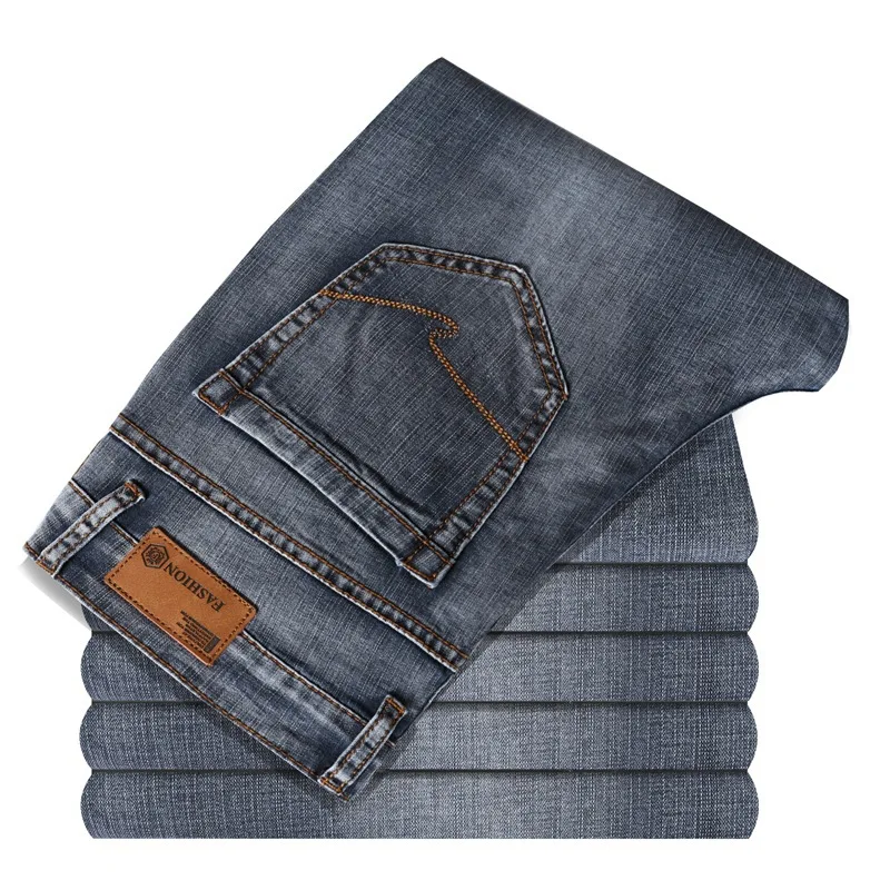 Stretch Denim Jeans for Men Straight Anti-Theft Zipper Jeans Male Pants Trousers 2022