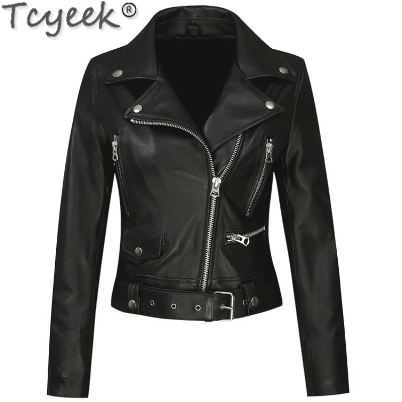 

Top Genuine Leather Jacket Women 22 Spring Autumn New Casual Women's Outfits Elegant Sheepskin Motorcycle Jacket Women Clothes