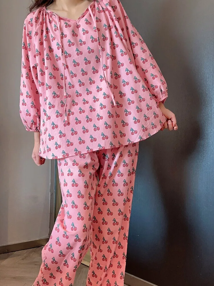 Японские модные пижамы Sweet Cherry для женщин новинка 2024 весенняя свободная одежда из