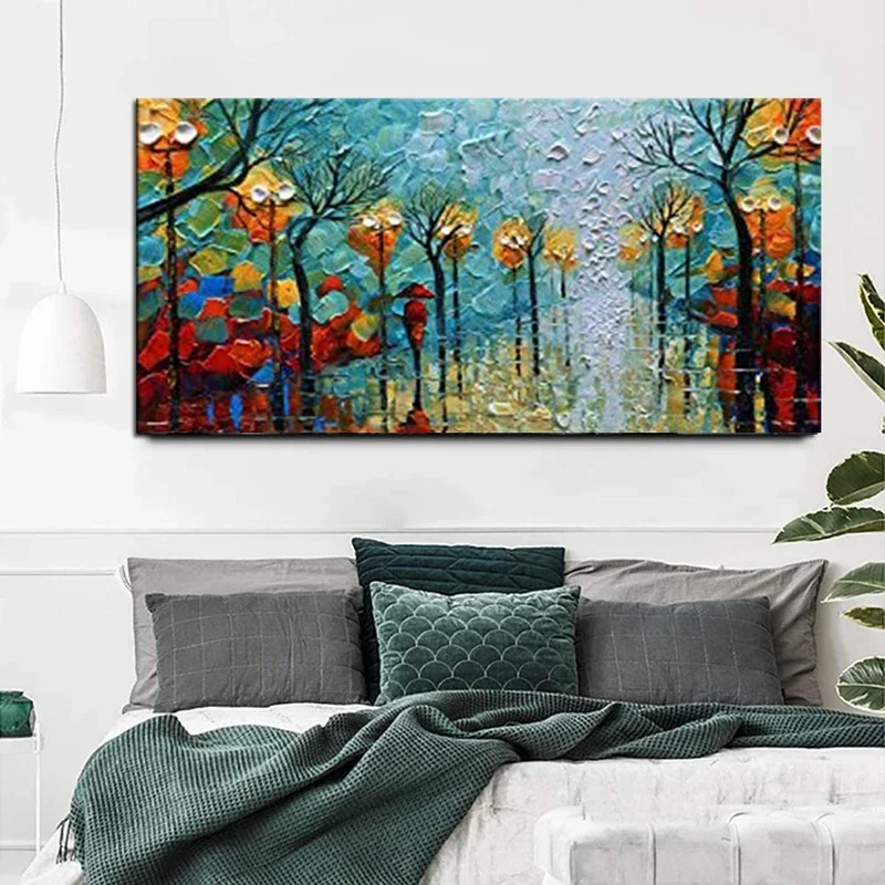 Зеленая Настенная картина ручной работы для украшения дома маслом с абстрактным