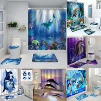 dolphin waterproof shower curtain set with 12 hooks toilet covers bath mats bathroom non slip rug carpet polyester home decor