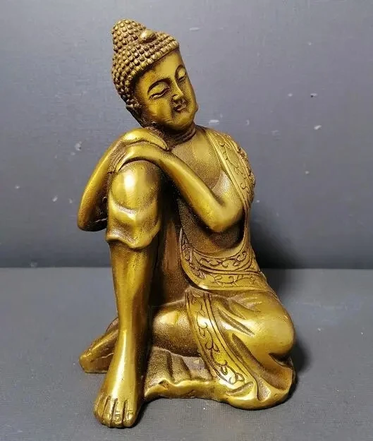 

China Buddhism Bronze Copper Temple Sakyamuni Sleeping Buddha Statue Sculpture
