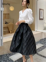 womens elegant stereoscopic plaid skirts with zipper female high waist jacquard black ball gown skirt s xxxl 2022 spring k58