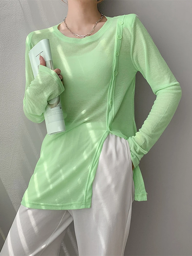 

Летняя женская футболка, футболка для девочек, женская одежда, топы, хлопковая тонкая футболка, женский укороченный топ с длинными рукавами,...