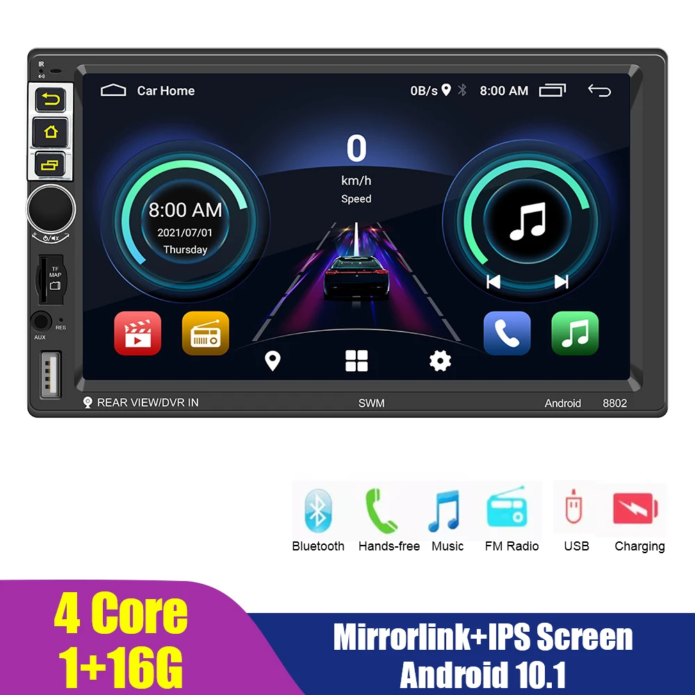 Hands-free Car Radio Multimedia Player 2 Din Video Audio Android 10.1 FM Receiver 7 Inch GPS Bluetooth WIFI TF 5-USB MP3 MP5