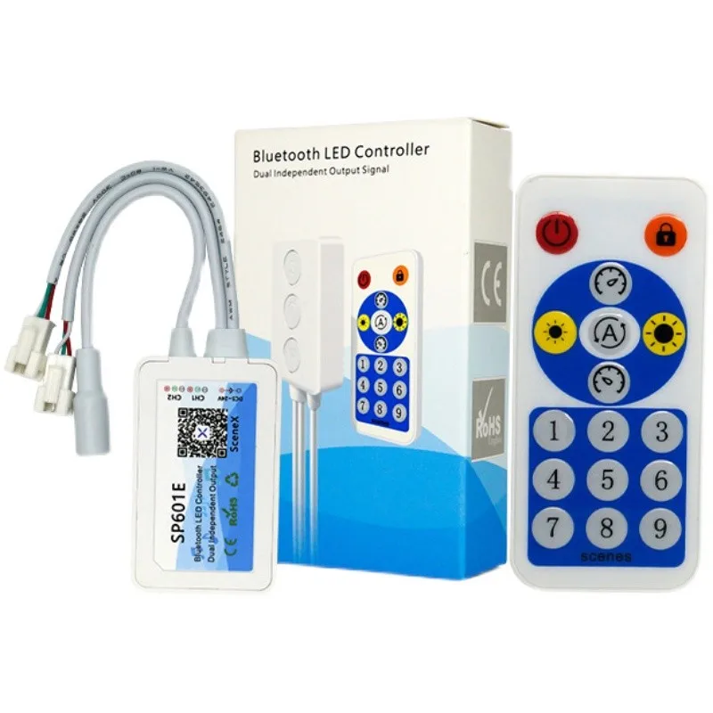 

SP601E DC5V-24V WS2812B WS2811 Music Controller Built In Mic Dual Signal Addressable Pixels LED RGB Strip Light IOS/Android App