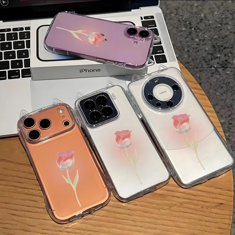 Прозрачный 3D-чехол для телефона с кошачьими ушками для Xiaomi 17 PROMAX 14 15, противоударный мягкий чехол с розами для Redmi Note 15 Pro 14 13 Pro 5G (art.: 3920dad397bd7) - 3920dad397bd7