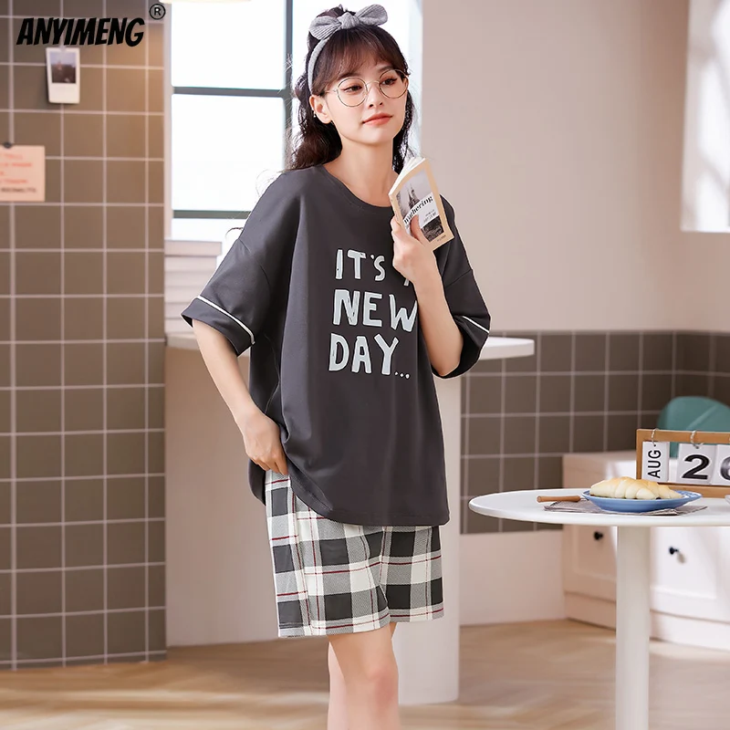 Пижамы для девочек-подростков хлопковая одежда отдыха Женский Летний милый