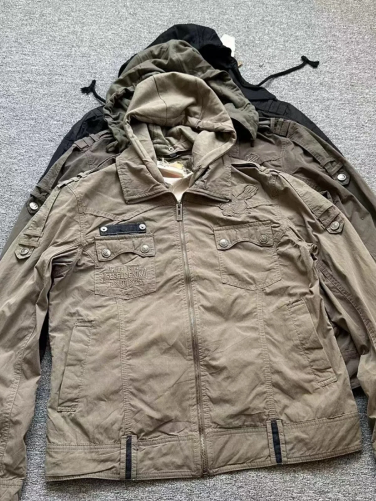 Foreign Trade Men's Spring and Autumn Outdoor Multi-Pocket Overalls Retro Short Jacket Nylon Blended Outerwear Motorcycle Clo...