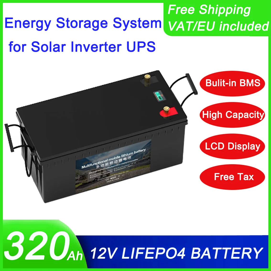 320AH LiFePO4 Battery RV Home Energy Storage System 280AH 350AH 12V Large Capacity Emergency Backup Power for Solar Inverter UPS