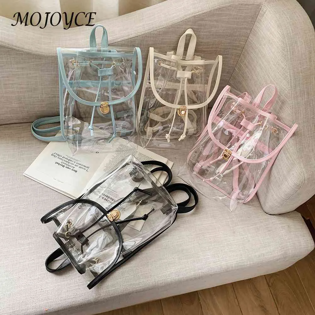 

Summer Fashion Women Clear Backpack Transparent PVC Student Drawstring School Bookbags for Outdoor Business Traveling