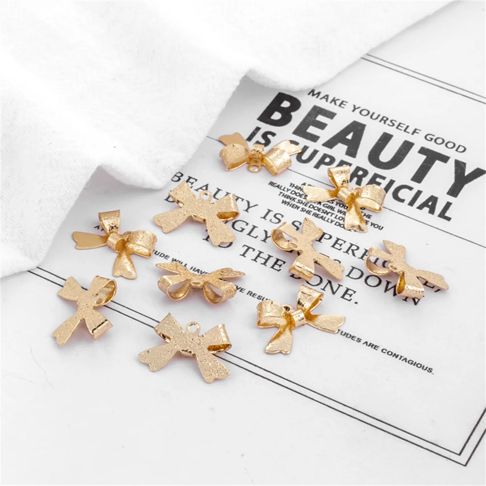 

14k gold colorful frosted bow 10*16mm pendant single charm bracelet necklace charm accessories