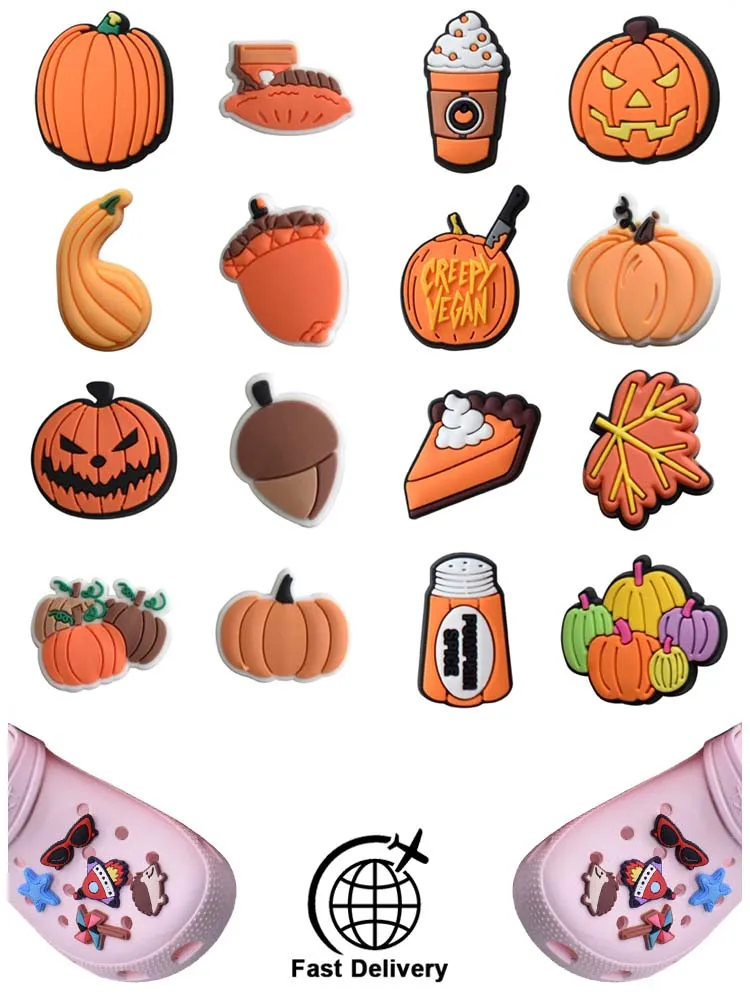 

1Pcs PVC Halloween Pumpkin for Croc Charm DIY Shoes Accessories Badge Women Clogs Buckle Kids Pins Decoration Jeans X-mas Gift