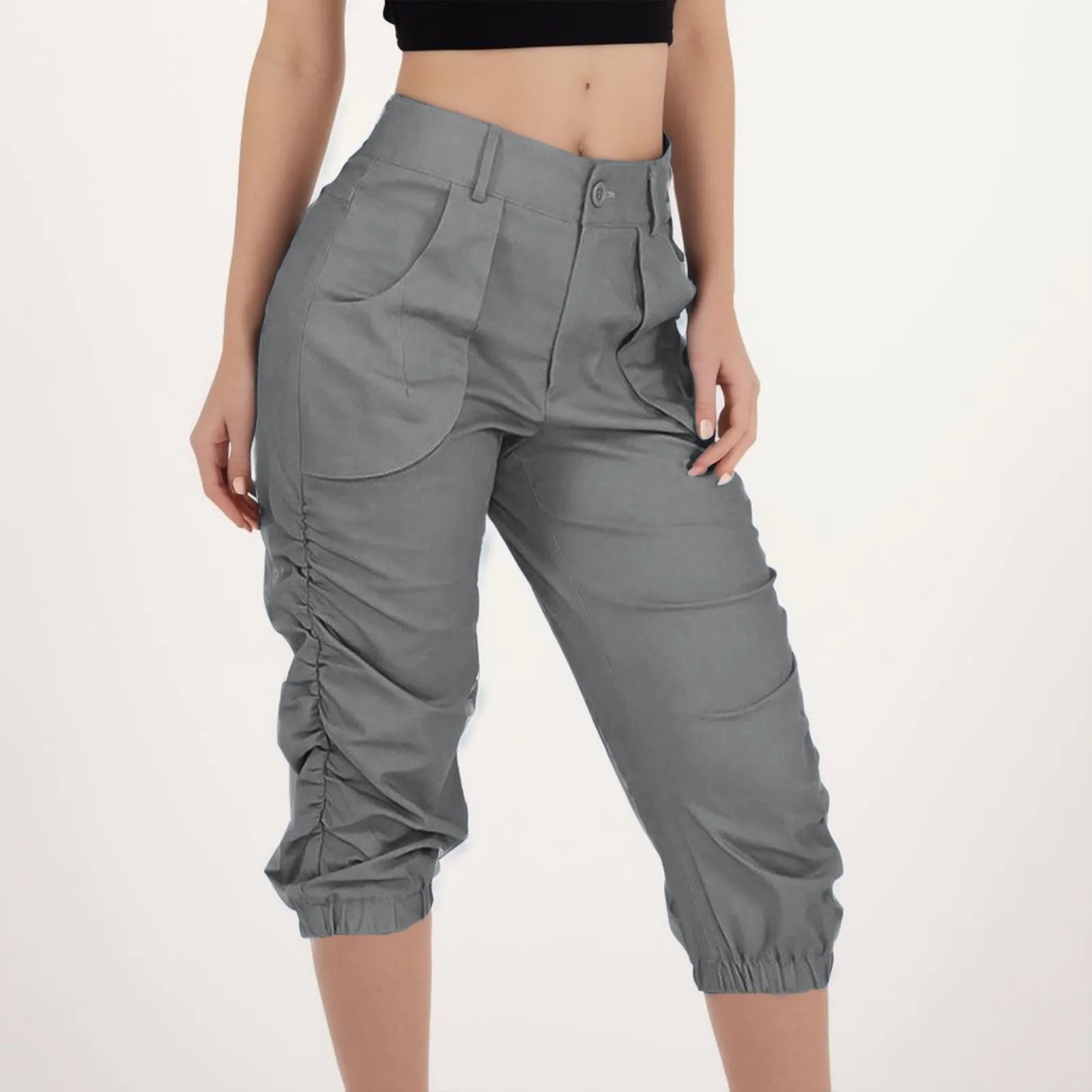 

Women Summer Cropped Pants Women Cargo Pants Cropped Trousers Harem Jogging Beam Foot Fitness Pocket Loose Short Pants Pantalon